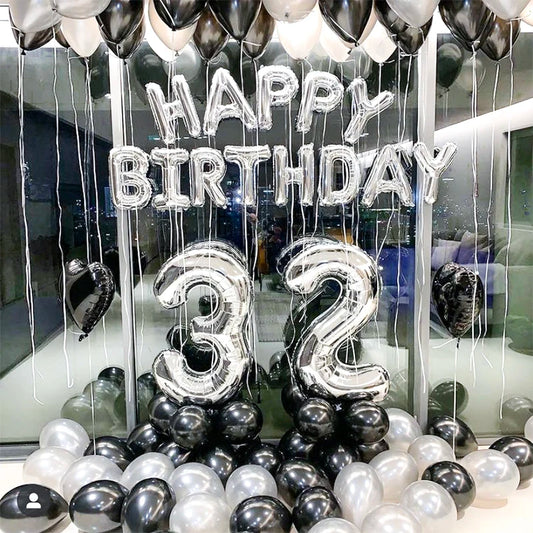 Silver &amp; Black Foil Balloon Letters and Numbers