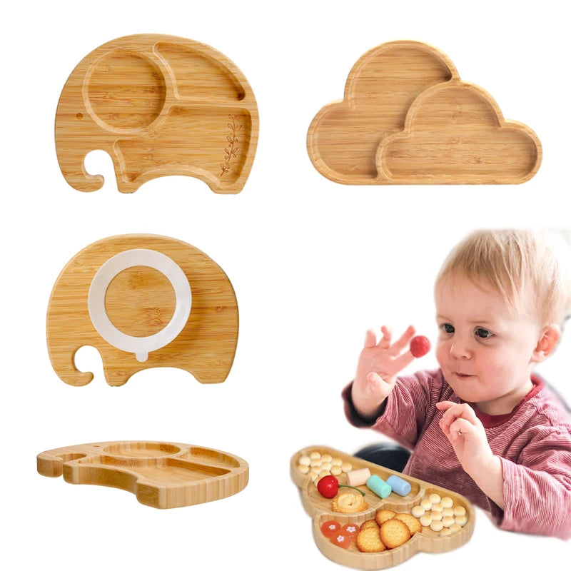 Children's wooden plate with silicone suction cup