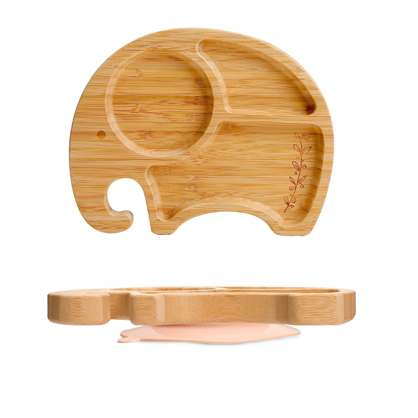 Children's wooden plate with silicone suction cup