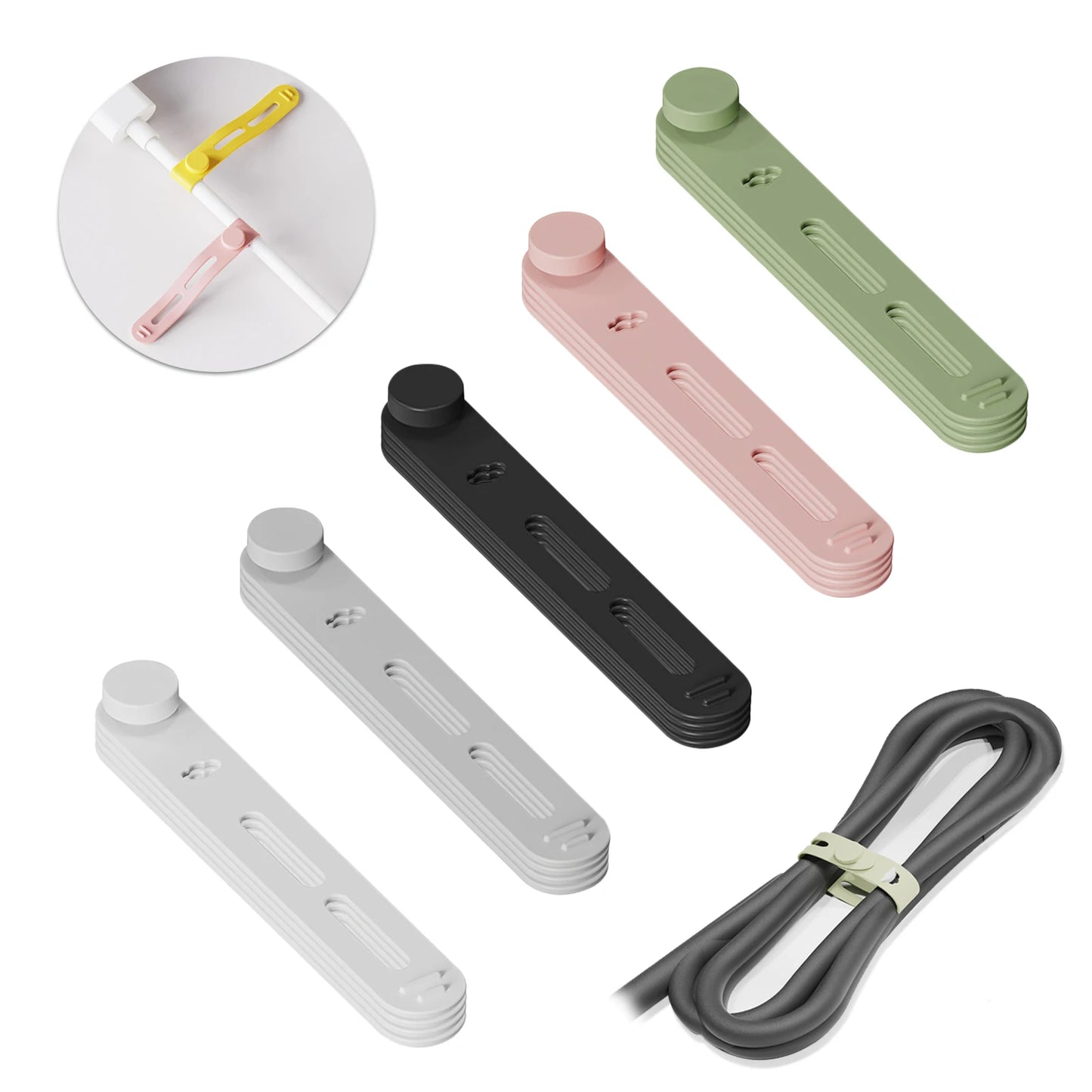 Silicone cable organizer with button closure