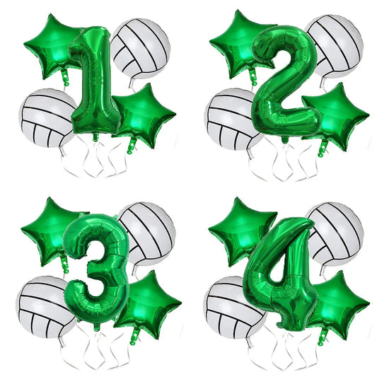 Volleyball &amp; Green Digital Numbers Foil Balloons