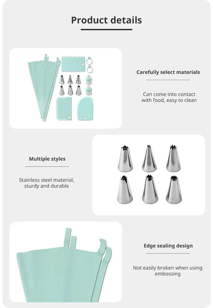 15-teiliges Set Edelstahl Dekorations-Düsen Set mit Plastik-Schaber für Torten- und Keksdekoration