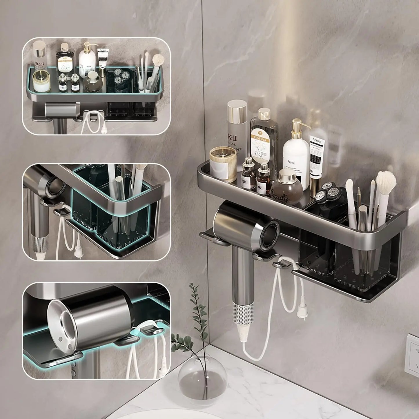 Wall-mounted hairdryer holder